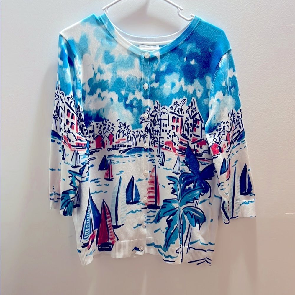 cj banks Size X (14W) 3/4 Sleeve Nautical Coastal Women’s Cardigan
